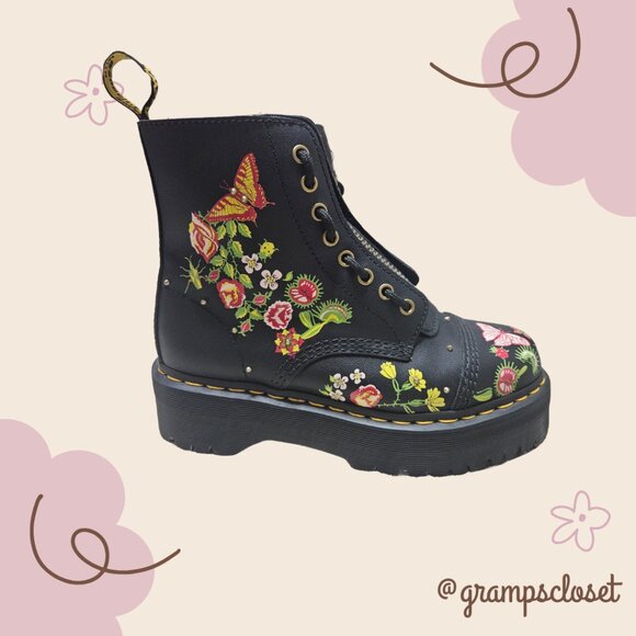 Dr. Martens Sinclair Floral Bloom Leather Platform Boots Size US L9 - Picture 3 of 8